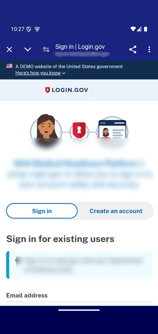Android screenshot — Login.gov in flight